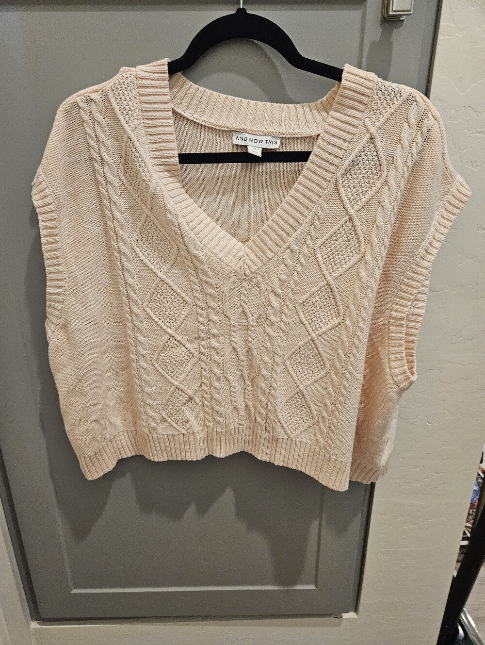 Cream Cable Knit V-Neck Sweater Vest
